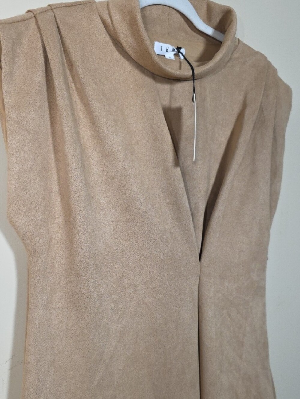 THML NWT Faux Suede Sleeveless Mini Dress in Beige | Cowl Neck - Picture 4 of 8